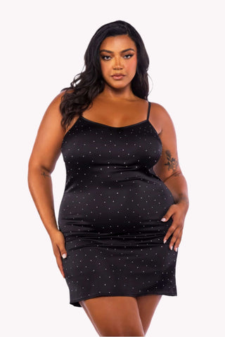 Spaghetti Strap Rhinestone Chemise Dress, Sparkly Nightdress
