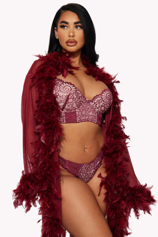 Long Chiffon Sheer Feather Boa Robe, See Through Luxury Fur Robe