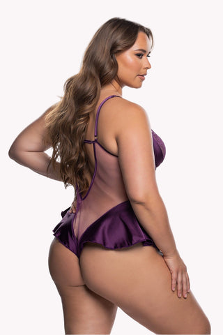 Satin Mesh Bodysuit Lingerie, Criss-Cross Lace Teddy 