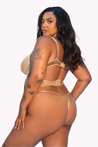 Metallic Cutout Bodysuit Lingerie, Strappy Sparkly Mesh Teddy