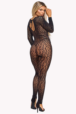Long Sleeve Leopard Bodystocking Lingerie