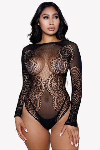 Long Sleeve Sheer Lace Bodysuit Bodystocking Lingerie