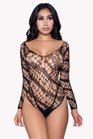Off Shoulder See Through Fishnet Bodysuit, Ravewear Mesh Bodystocking