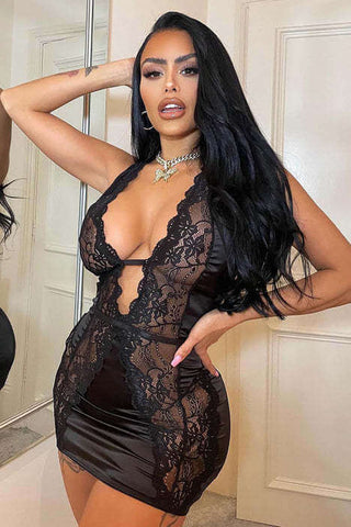 Plunging Lace Chemise, Open Back Babydoll Lingerie