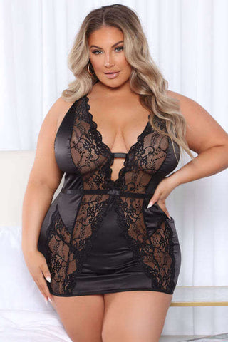 Plunging Lace Chemise, Open Back Babydoll Lingerie