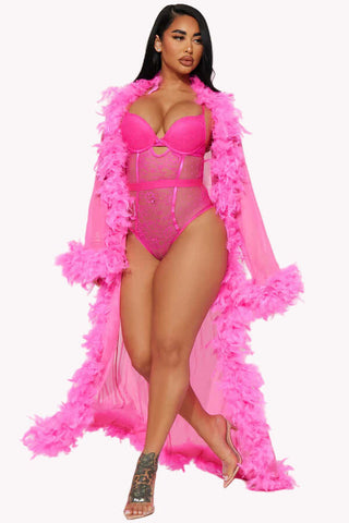 Long Chiffon Sheer Feather Boa Robe, See Through Luxury Fur Robe