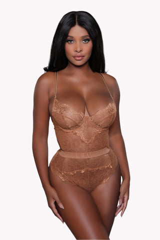 Plunging Lace Teddy, Cutout Thong Bodysuit w/ Hook Eye Closure