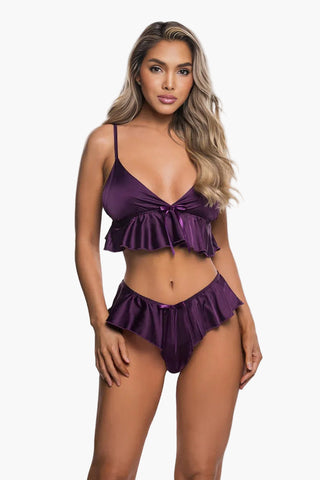 Satin Bralette & Panty Set, 2 Piece Flirty Lingerie Set