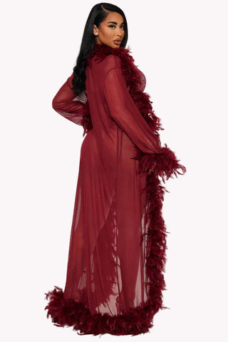 Long Chiffon Sheer Feather Boa Robe, See Through Luxury Fur Robe