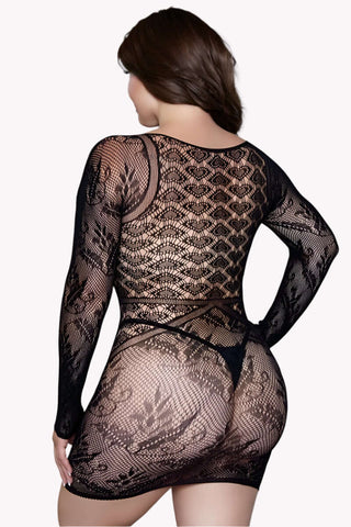 Long Sleeve Bodystocking Dress, Sheer Lace Lingerie Dress