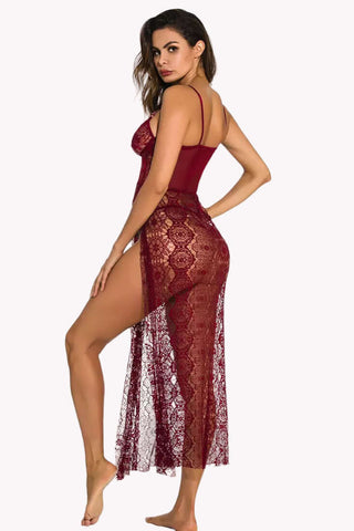 Sheer Lace Night Dress, Long See Through Chemise Lingerie