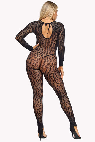 Long Sleeve Leopard Bodystocking Lingerie