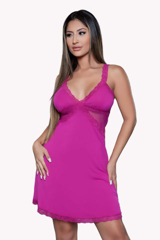 V-Neck Lace Trim Night Dress, Sheer Mesh Details Slip Dress