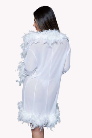 Luxury Sheer Feather Boa Robe w/ Satin Ribbon Waist Tie 